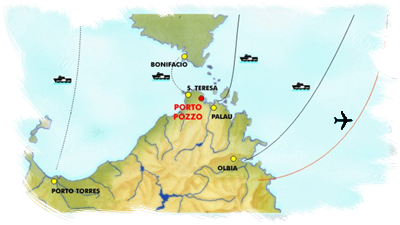 Ingrandimento della sardegna dove si trova Porto Pozzo con i collegamenti navali